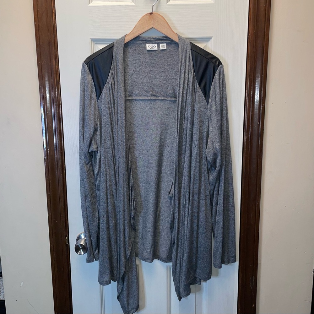 Cato Gray Open Cardigan with Black Accents